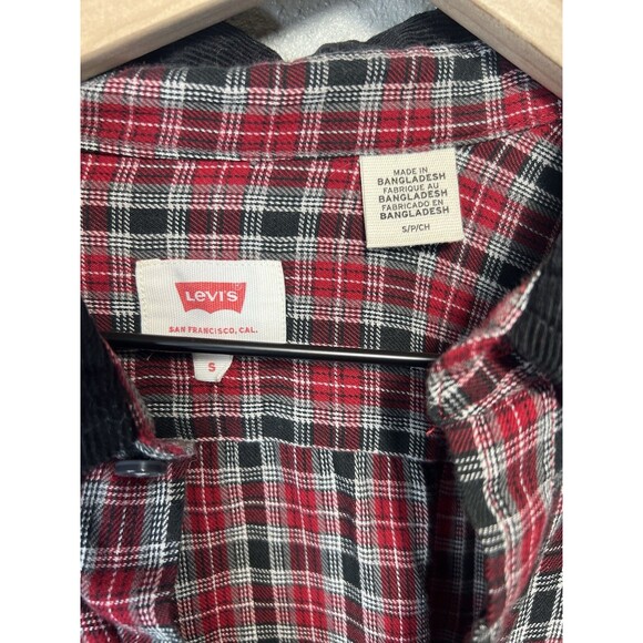Womens Levis Shirt Red Plaid Corduroy Collar Flannel Button Up Size Small - Picture 4 of 5